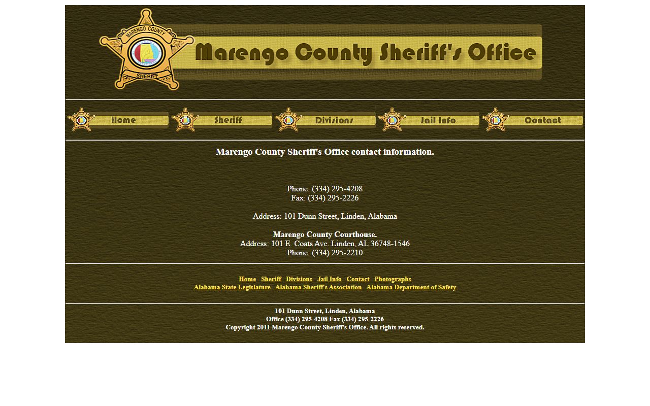 Marengo County Sheriff contact page for booking photo records requests