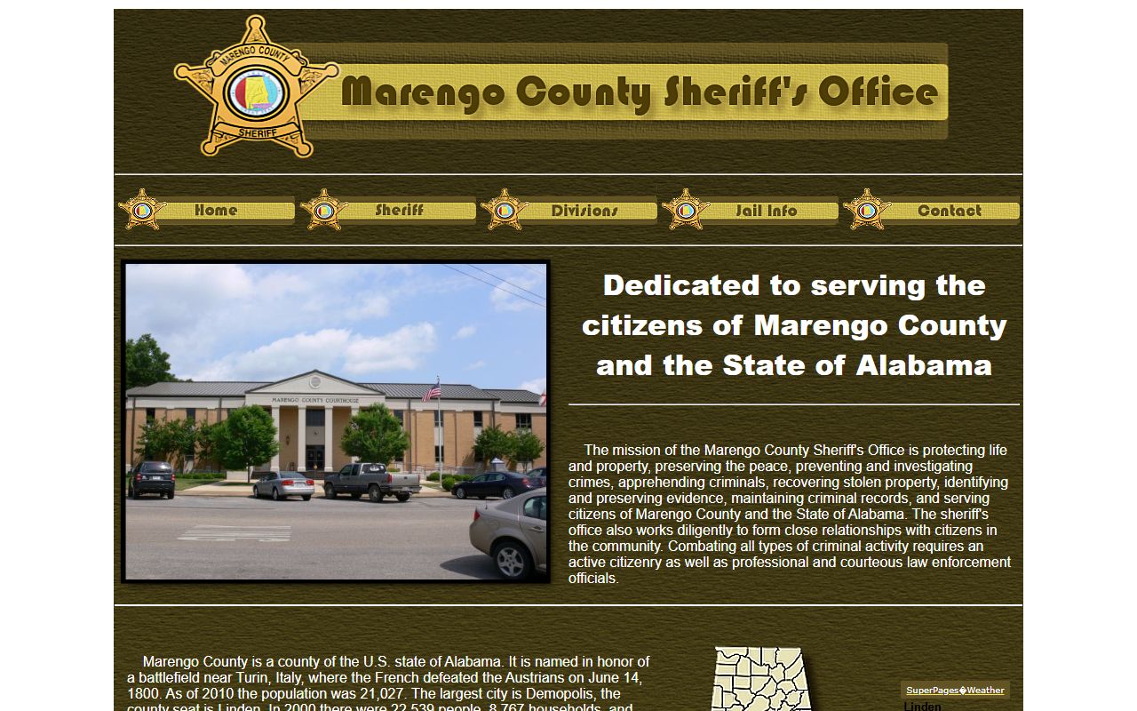 Marengo County Sheriff's Office home page for inmate population context