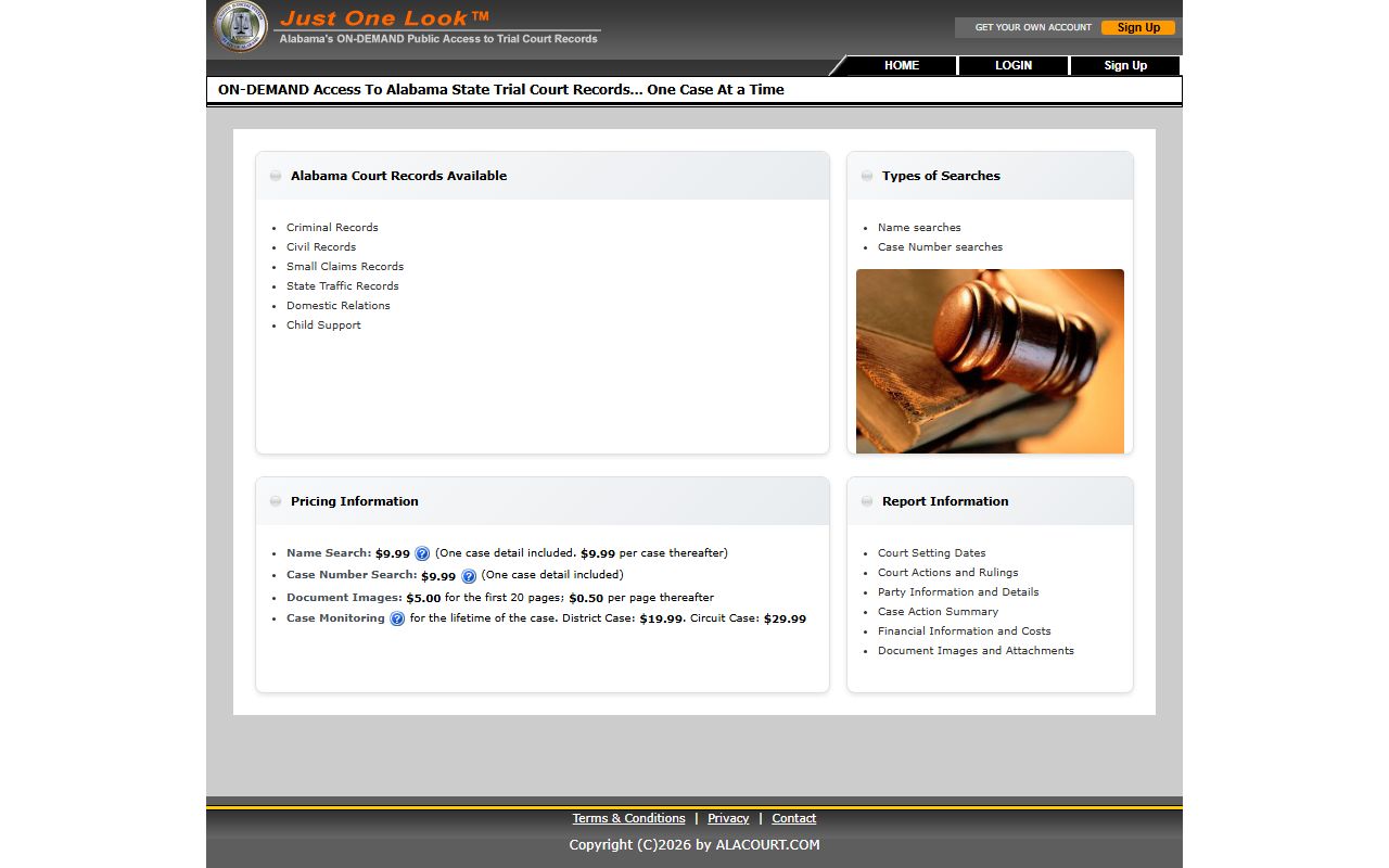 Alacourt ACCESS search page for Marengo County arrest records and court charges